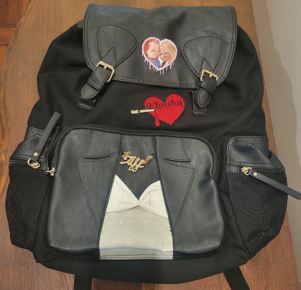 Chucky x Tiffany Horror Backpack – Black Faux Leather Graphic Bag